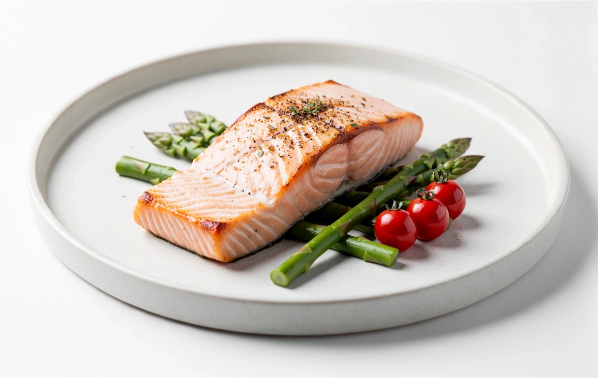 Somon la tigaie cu sparanghel